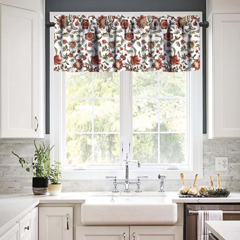 JESTRONRY Boho Flower Window Valances (Rod Pocket),Vintage Bohemian Floral Pattern Design,Decorative Curtain Valance for Kitchen Bedroom Dining Room Decor 54x18in - Image 3
