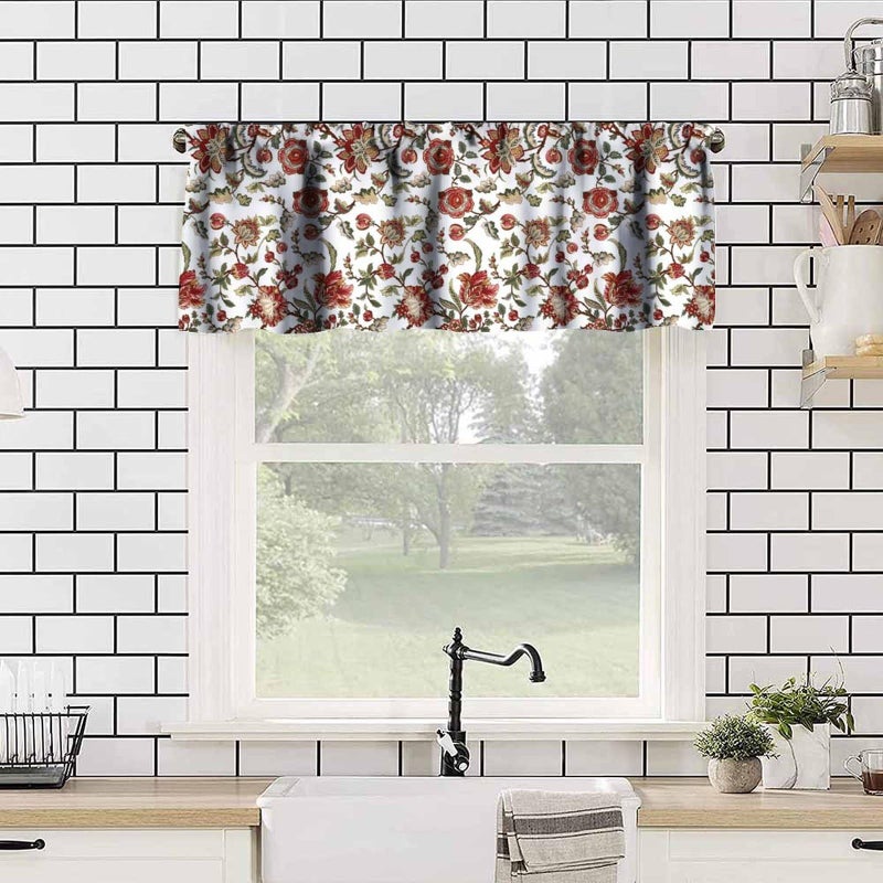JESTRONRY Boho Flower Window Valances (Rod Pocket),Vintage Bohemian Floral Pattern Design,Decorative Curtain Valance for Kitchen Bedroom Dining Room Decor 54x18in - Image 4