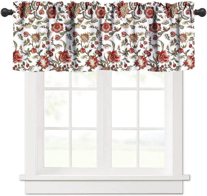 JESTRONRY Boho Flower Window Valances (Rod Pocket),Vintage Bohemian Floral Pattern Design,Decorative Curtain Valance for Kitchen Bedroom Dining Room Decor 54x18in - Image 1