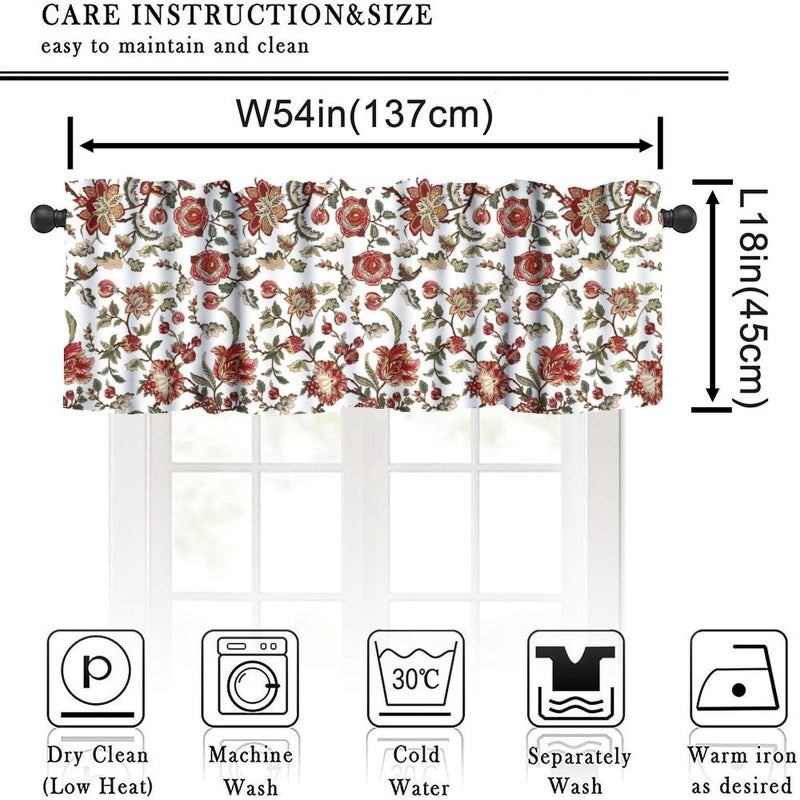JESTRONRY Boho Flower Window Valances (Rod Pocket),Vintage Bohemian Floral Pattern Design,Decorative Curtain Valance for Kitchen Bedroom Dining Room Decor 54x18in - Image 2