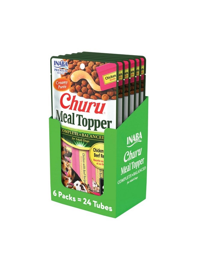 INABA Churu Meal Topper For Dogs, Complete & Balance, Creamy, Lickable Purée Dog Food Topper, 0.5 Ounce Tube, 24 Tubes (4 Per Pack), Chicken With Beef Recipe - Image 1