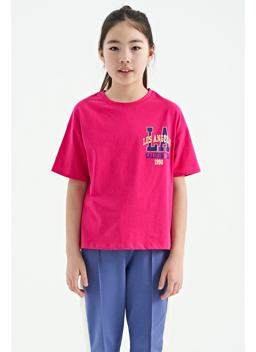 Tommy Life - Fuchsia Front Back Printed O Neck Oversize Short Sleeve Girls T-Shirt - 75127 - Image 1