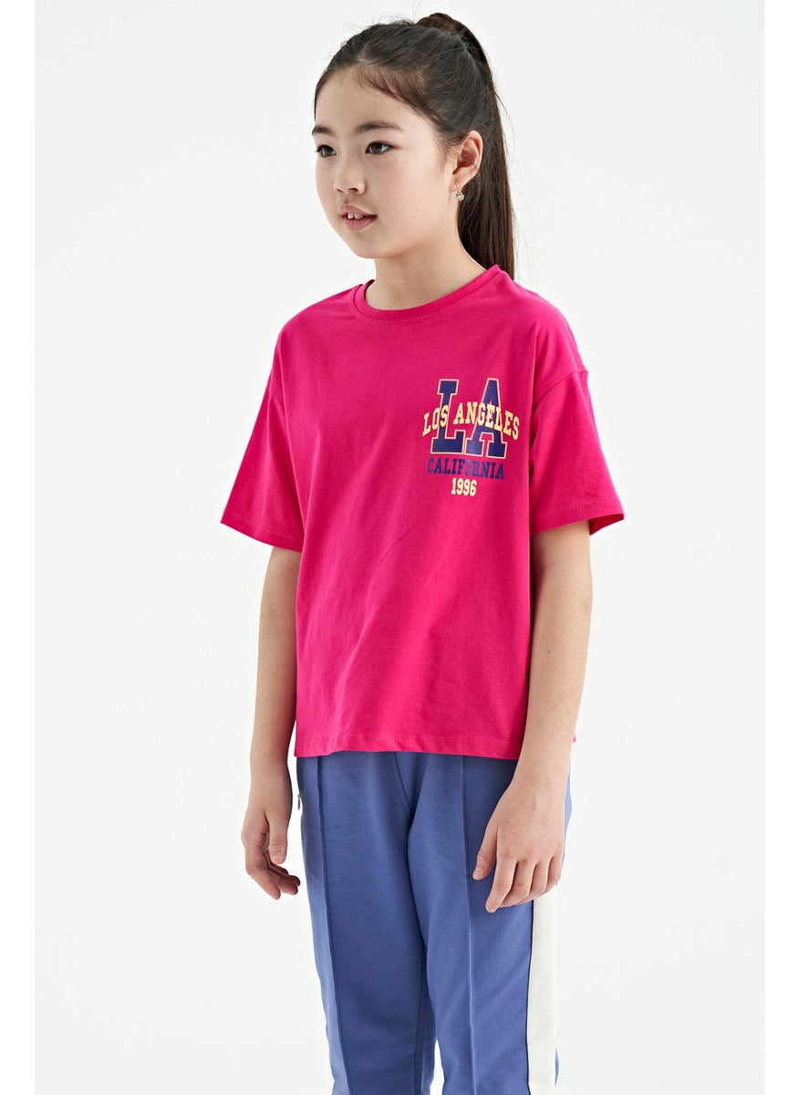 Tommy Life - Fuchsia Front Back Printed O Neck Oversize Short Sleeve Girls T-Shirt - 75127 - Image 1