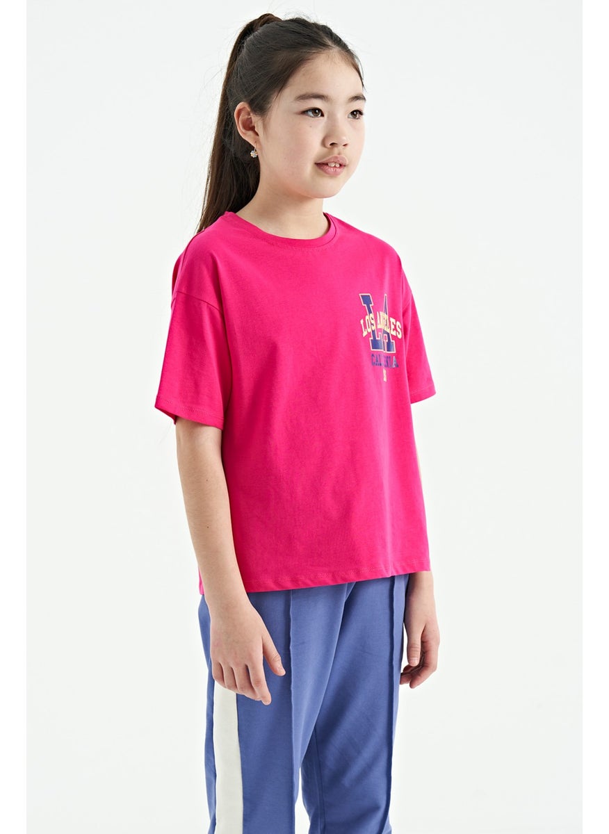 Tommy Life - Fuchsia Front Back Printed O Neck Oversize Short Sleeve Girls T-Shirt - 75127 - Image 1