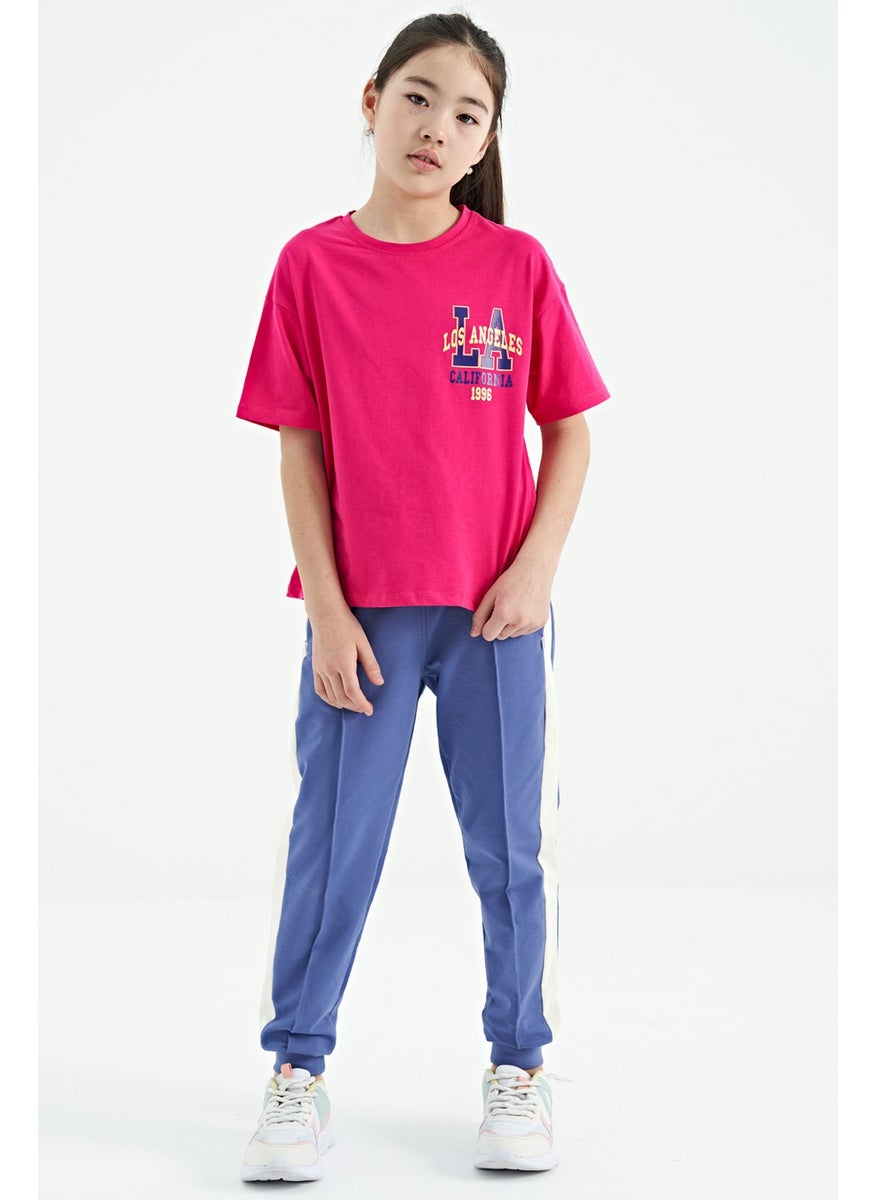 Tommy Life - Fuchsia Front Back Printed O Neck Oversize Short Sleeve Girls T-Shirt - 75127 - Image 1