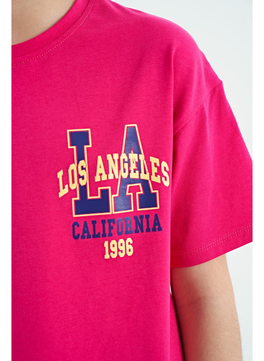 Tommy Life - Fuchsia Front Back Printed O Neck Oversize Short Sleeve Girls T-Shirt - 75127 - Image 1