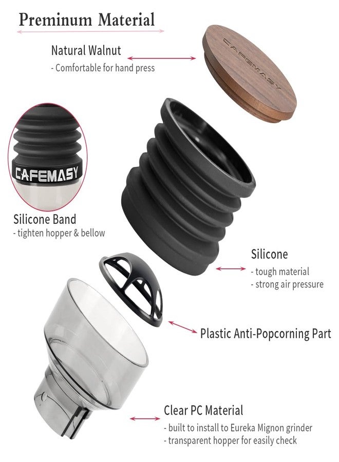 CAFEMASY Single Dose Hopper Compatible with Eureka Mignon Espresso Coffee Grinder Silicone Bellow for Blow Out Residual Coffee Grounds (Heighten Hopper) - Image 5