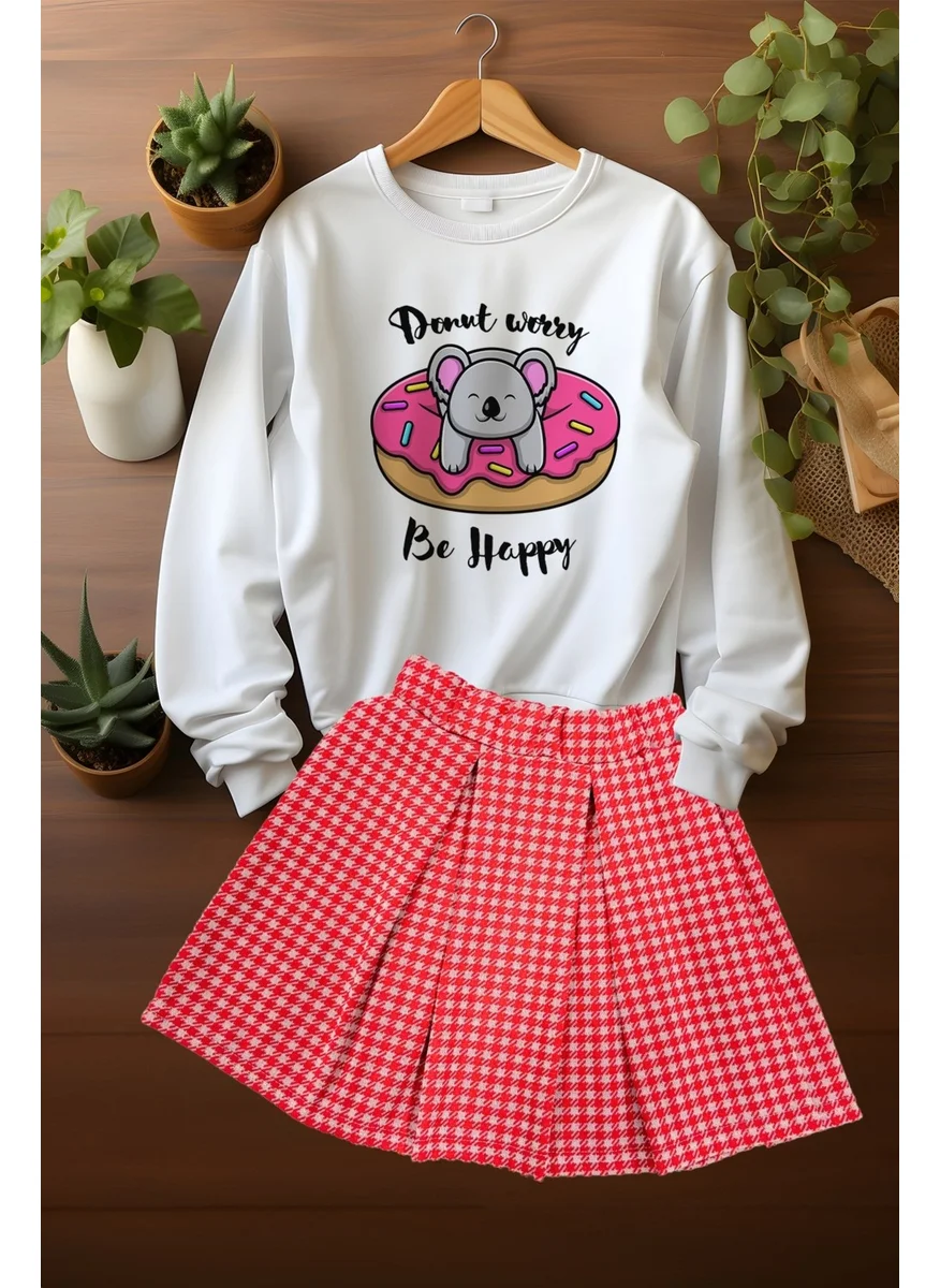 Ada Bebek Çocuk Ada Baby Child Style Sweat Plaid Skirt Top and Bottom Set