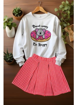 Ada Bebek Çocuk Ada Baby Child Style Sweat Plaid Skirt Top and Bottom Set  - Image 1
