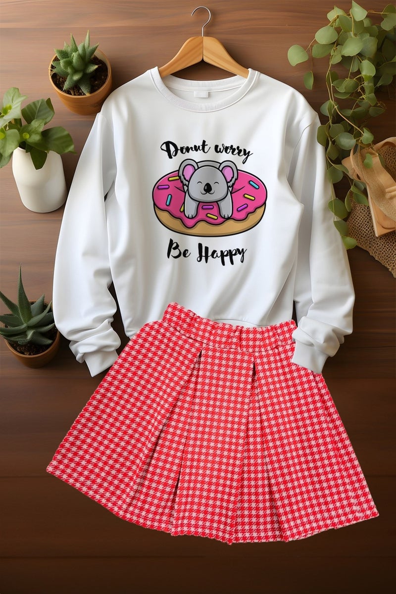 Ada Bebek Çocuk Ada Baby Child Style Sweat Plaid Skirt Top and Bottom Set  - Image 1
