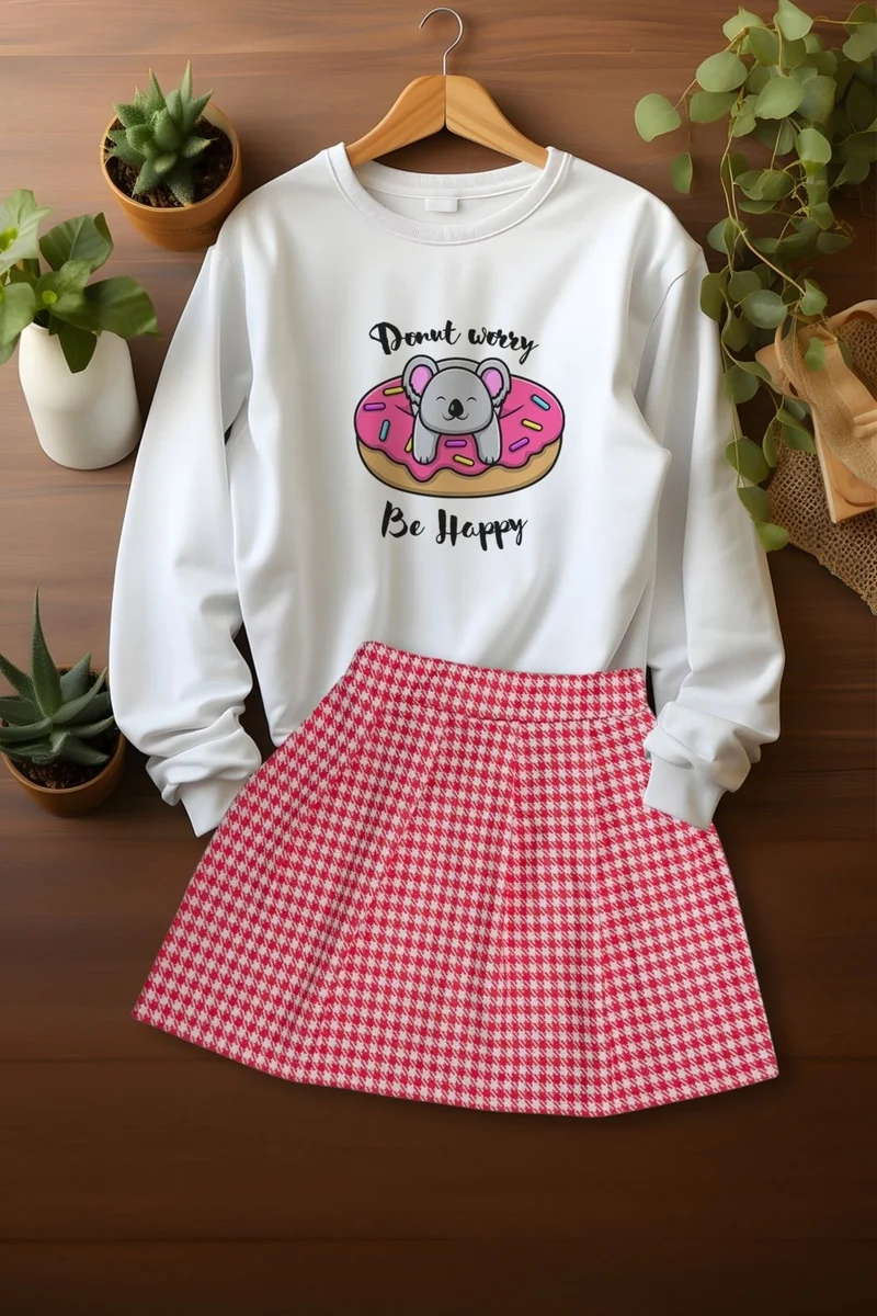 ادا بيبيك تشوكوك Ada Baby Child Style Sweat Plaid Skirt Top and Bottom Set