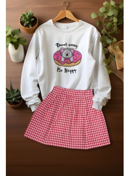 Ada Bebek Çocuk Ada Baby Child Style Sweat Plaid Skirt Top and Bottom Set  - Image 3