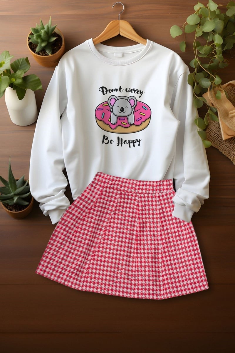 Ada Bebek Çocuk Ada Baby Child Style Sweat Plaid Skirt Top and Bottom Set  - Image 3