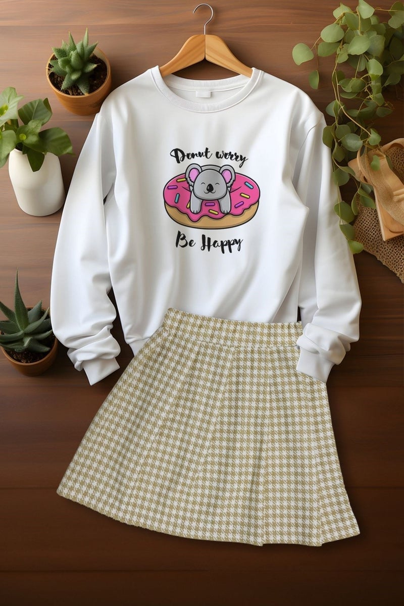 Ada Bebek Çocuk Ada Baby Child Style Sweat Plaid Skirt Top and Bottom Set  - Image 2