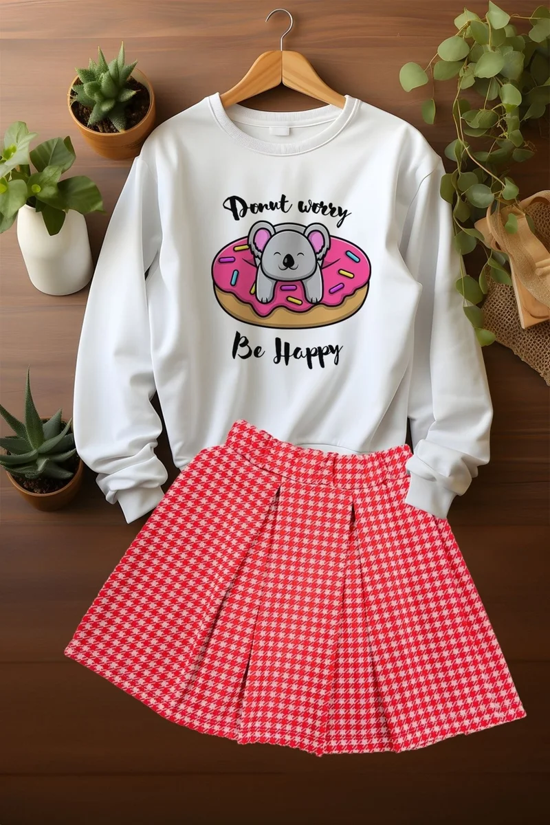 ادا بيبيك تشوكوك Ada Baby Child Style Sweat Plaid Skirt Top and Bottom Set