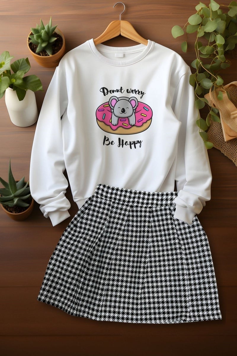 Ada Bebek Çocuk Ada Baby Child Style Sweat Plaid Skirt Top and Bottom Set  - Image 5