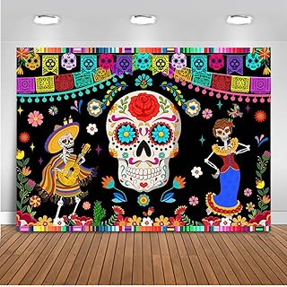 Mocsicka Mocsicka Day of The Dead Backdrop Mexican Fiesta Decorations Sugar Skull Dia DE Los Muertos Dress-up Party Supplies  - Image 1