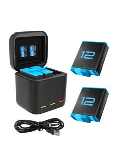 TELESIN Battery Charger for GoPro Hero 12 Black Hero 11 Hero 10/9, Portable Charger 3-Channel Battery Charging Storage 3 Pack Rechargeable Hero 12/11/10/9 Batteries (Charger + 2 x Batteries)  - Image 1