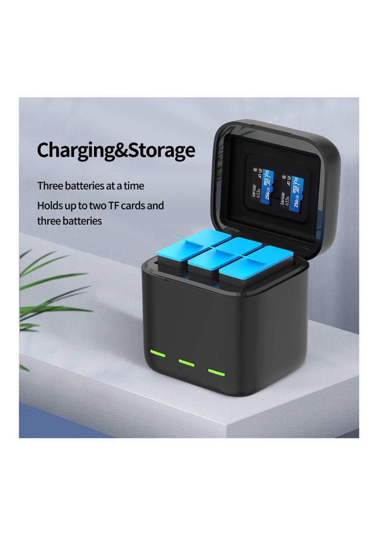 TELESIN Battery Charger for GoPro Hero 12 Black Hero 11 Hero 10/9, Portable Charger 3-Channel Battery Charging Storage 3 Pack Rechargeable Hero 12/11/10/9 Batteries (Charger + 2 x Batteries)  - Image 5