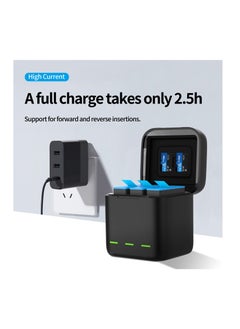 TELESIN Battery Charger for GoPro Hero 12 Black Hero 11 Hero 10/9, Portable Charger 3-Channel Battery Charging Storage 3 Pack Rechargeable Hero 12/11/10/9 Batteries (Charger + 2 x Batteries)  - Image 4