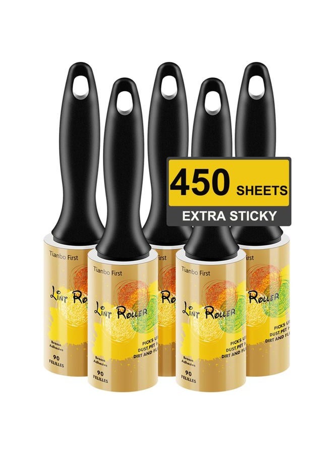 TIANBO FIRST Professional Lint Roller with Giant Adhesive, Extra Sticky Pet Hair Lint Remover, 5 Rollers, 90 Sheets/Roller (450 Sheets Total) - Image 1
