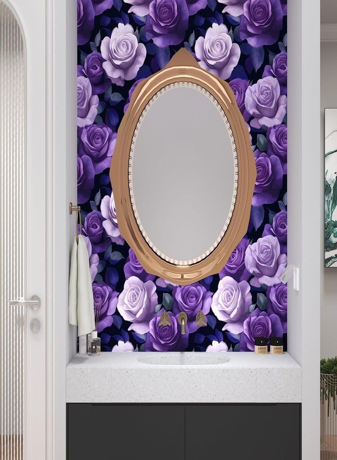 VOLEAAR Purple Peel and Stick Wallpaper, Vintage Purple Rose Floral Pattern Wallpapers, Dark Romance Flower Self Adhesive Contact Paper Wall Decor for Bedroom Bathroom Drawer Bookshelf 17.5In x 9.8Ft - Image 3