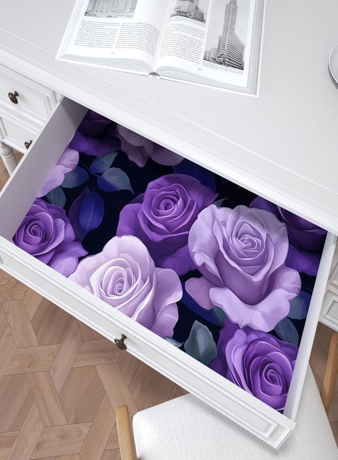 VOLEAAR Purple Peel and Stick Wallpaper, Vintage Purple Rose Floral Pattern Wallpapers, Dark Romance Flower Self Adhesive Contact Paper Wall Decor for Bedroom Bathroom Drawer Bookshelf 17.5In x 9.8Ft - Image 4