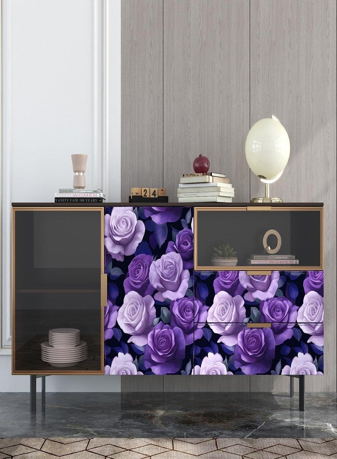 VOLEAAR Purple Peel and Stick Wallpaper, Vintage Purple Rose Floral Pattern Wallpapers, Dark Romance Flower Self Adhesive Contact Paper Wall Decor for Bedroom Bathroom Drawer Bookshelf 17.5In x 9.8Ft - Image 5