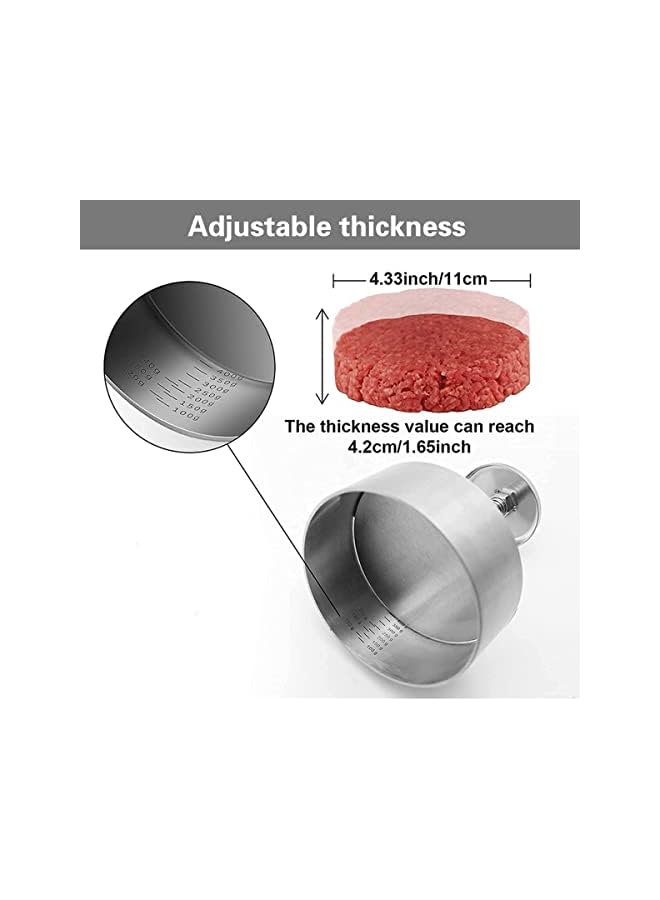 S-TOP Stainless Steel Adjustable Hamburger Press Patty Maker Non Stick Patty Making Molds Easy Release Hamburger Patty Press for Beef Vegetables Burgers BBQ - Image 2