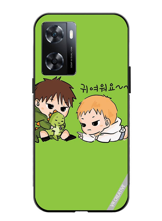 VR CREATIVE Protective Case Cover For Oppo A57/A77s Two Cute Kids Playing With Dino Design Multicolour - Image 1