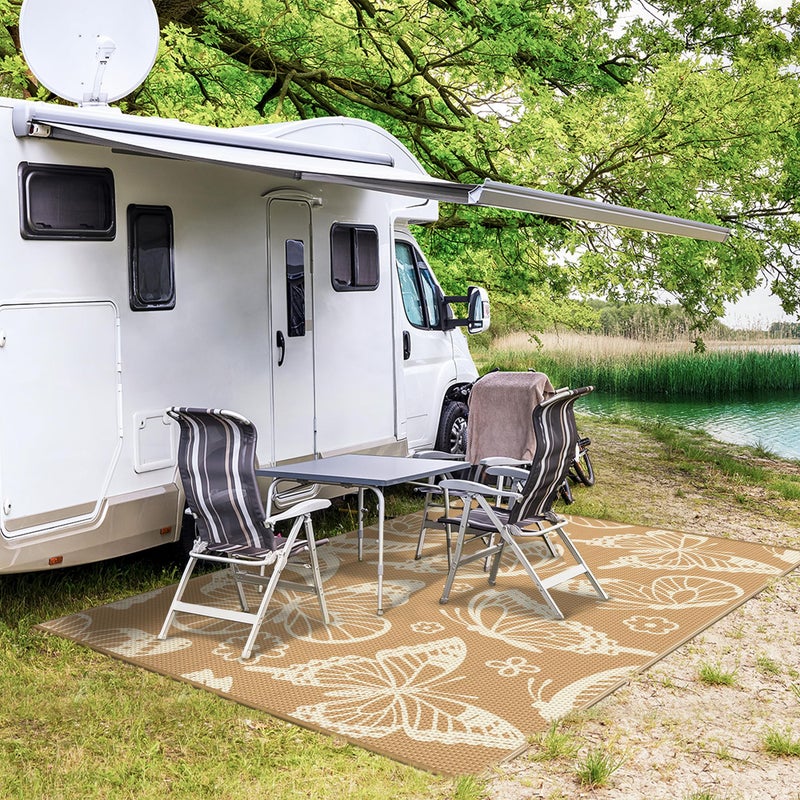 GENIMO Outdoor Rug 6' x 9' Waterproof for Patio Clearance, Reversible Plastic Straw Camping Carpet, Lightweight Mats for Rv, Camper, Deck, Porch, Picnic, Beach, Balcony, G.Brown & Beige - Image 5