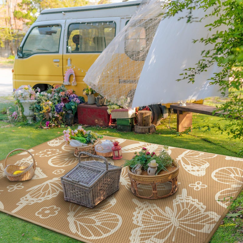 GENIMO Outdoor Rug 6' x 9' Waterproof for Patio Clearance, Reversible Plastic Straw Camping Carpet, Lightweight Mats for Rv, Camper, Deck, Porch, Picnic, Beach, Balcony, G.Brown & Beige - Image 3
