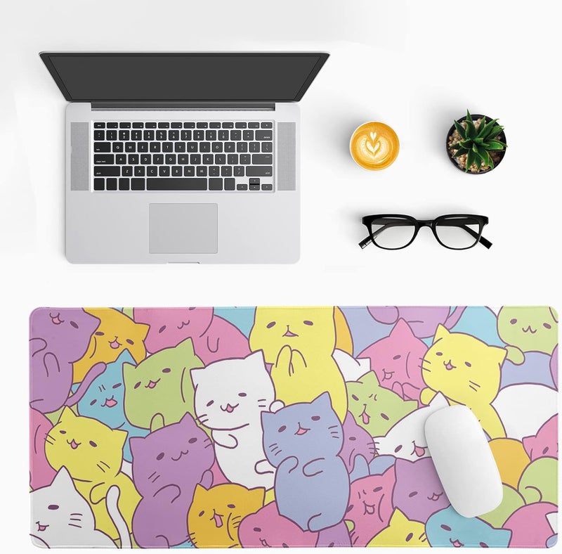 Brecoy Kawaii Cats Gaming Mouse Pad, Extended Large Mouse Mat Desk Pad, Big Computer Keyboard Desk Pad, Stitched Edges Mousepad, 3mm Thick Long Non-Slip Rubber Base Mice Pad, 31.5 X 11.8 Inch - Image 2