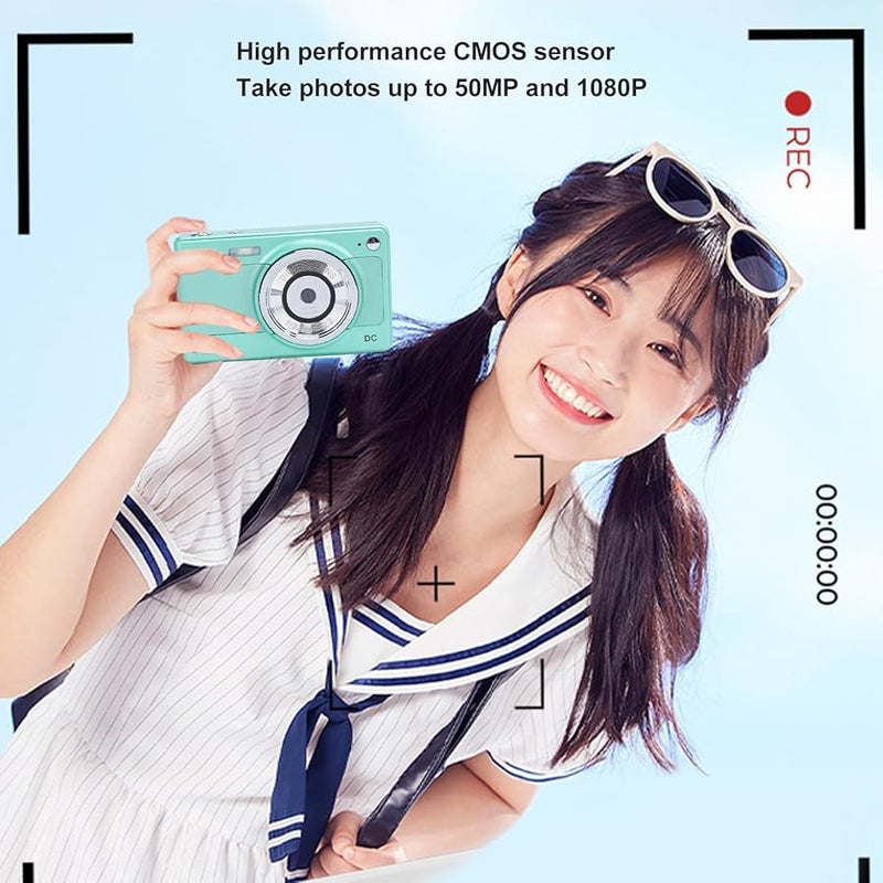 Green Kids Digital Camera 56MP 1080P Vlogging Camera 8X Zoom Autofocus 2 8in Screen Gift - Image 5