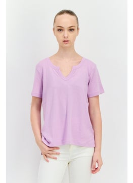 Eddie Bauer Women Horseshoe Neckline Short Sleeve Solid T-Shirts, Purple  - Image 1