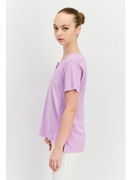 Eddie Bauer Women Horseshoe Neckline Short Sleeve Solid T-Shirts, Purple  - Image 2