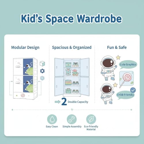 SNKR ESSENTIALS Kids Plastic Wardrobe with Drawers | Baby Cupboard for Clothes Storage | Cartoon Bear Design Children Almirah | Multi-Layer Kids Storage Cabinet for Bedroom & Nursery - Image 5