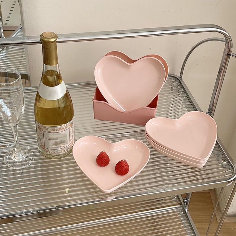 Fdit طبق عشاء على شكل قلب من فديت بلاستيك سهل الاستخدام لتقديم الطعام أدوات المائدة للمطبخ لحفلات التجمعات الزفاف مع أطباق وصواني 5 أطباق مع حامل - Image 4