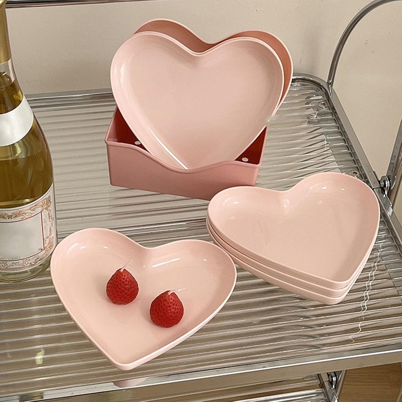 Fdit طبق عشاء على شكل قلب من فديت بلاستيك سهل الاستخدام لتقديم الطعام أدوات المائدة للمطبخ لحفلات التجمعات الزفاف مع أطباق وصواني 5 أطباق مع حامل - Image 5
