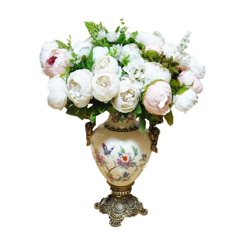 Artificial Peony 6 Milk White Blooms 2 Buds Real-Touch Silk Petals - Long-Lasting Faux Flowers Bendable Stems for Wedding Home Office Party Decor - Image 4