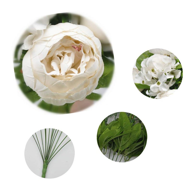 Artificial Peony 6 Milk White Blooms 2 Buds Real-Touch Silk Petals - Long-Lasting Faux Flowers Bendable Stems for Wedding Home Office Party Decor - Image 3