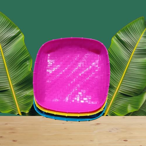 LJL Traders® Serving Tray Square Shaped Plastic Tray Muram soop sup moram for Chat puja and Kitchen Multicolor, Size 26x26 cm, 2 Pieces - Image 4