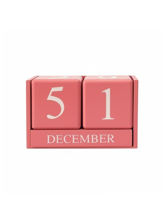 Perpetual Wooden Block Calendar - Desktop Manual Date Display for Days and Months - Stylish Home and Office Decor - Elegant Pink Color - Image 1