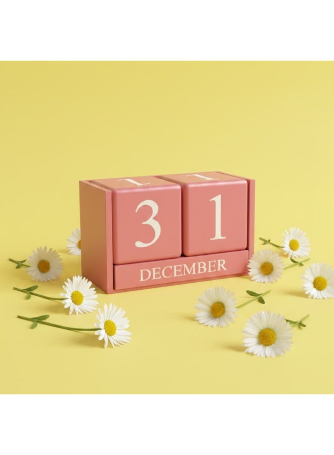 Perpetual Wooden Block Calendar - Desktop Manual Date Display for Days and Months - Stylish Home and Office Decor - Elegant Pink Color - Image 3