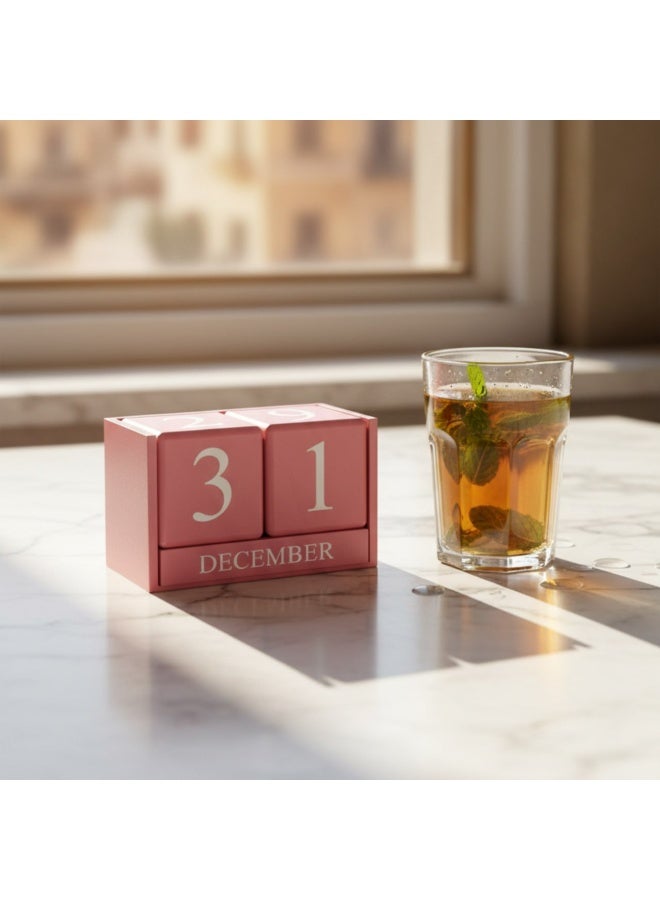 Perpetual Wooden Block Calendar - Desktop Manual Date Display for Days and Months - Stylish Home and Office Decor - Elegant Pink Color - Image 5