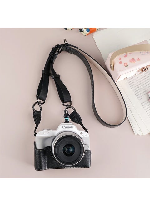 Suitable For Canon R50 Camera Case R10 Micro Single Protective Case R100 Base Bag Accessories R5 Leather Case Cute Protective Case-Color:R50/r100 Lili Pattern (black) Single Base + V303 Shoulder Strap, Free Screen Tempered Film