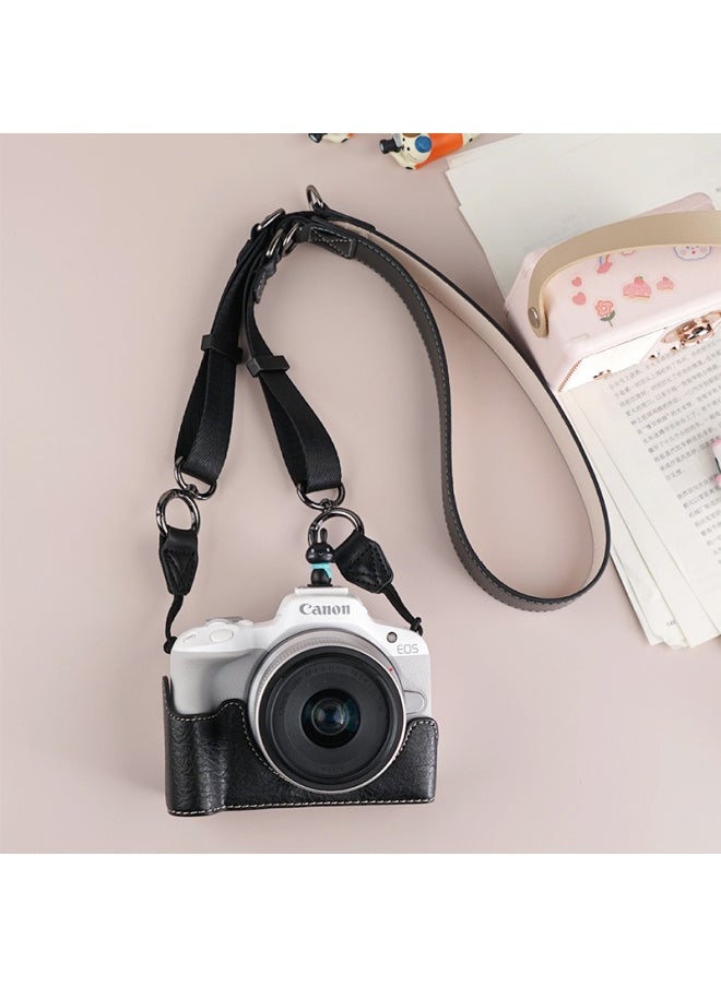 Generic Suitable For Canon R50 Camera Case R10 Micro Single Protective Case R100 Base Bag Accessories R5 Leather Case Cute Protective Case-Color:R50/r100 Lili Pattern (black) Single Base + V303 Shoulder Strap, Free Screen Tempered Film  - Image 1