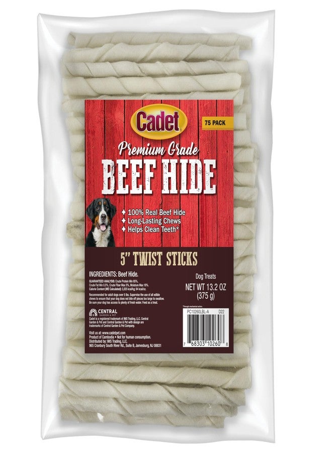 Cadet Premium Grade Beef Hide for Dogs, Long Lasting Rawhide Twist Chew Sticks, Natural Dog Chews, 5 Inch Dog Bones (75 Count) - Image 1