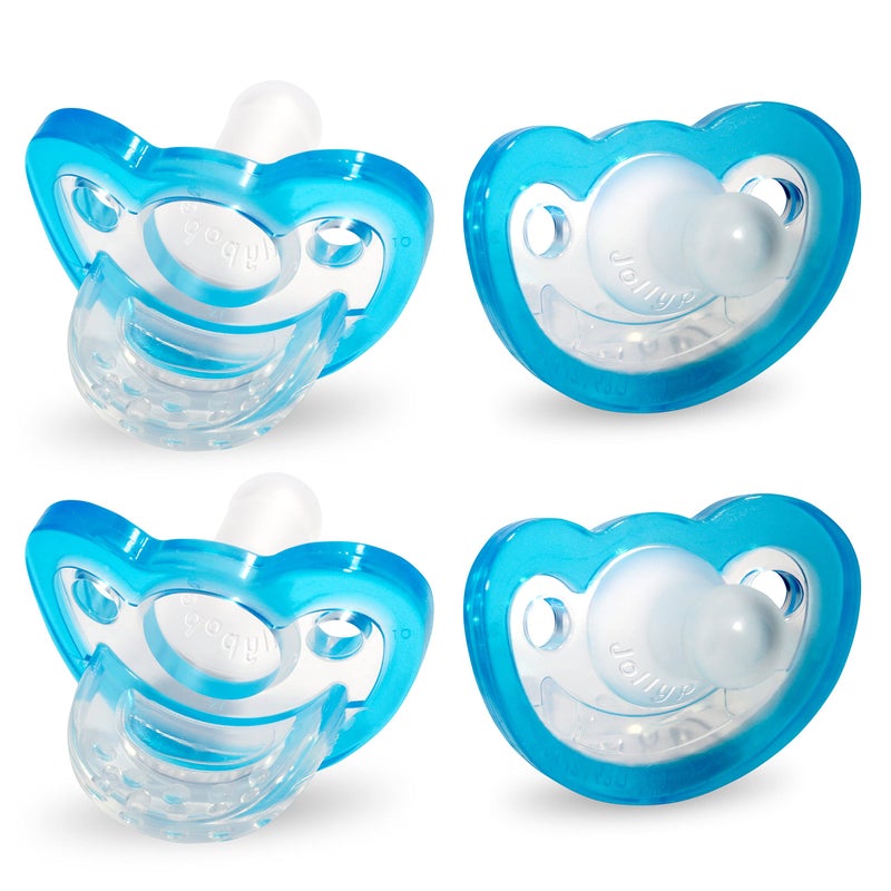 RaZbaby Jollypop Pacifier for Babies 3 Months and Up, USA Made, Natural Shaped Orthodontic Binky, Lovingly Shared in NICUs & Hospitals Worldwide, Medical-Grade 100% BPA-Free - 4 Pack - Blue - Image 1