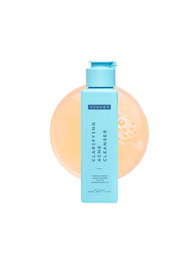 Hyphen Clarifying Acne Face Wash for Women and Men | Cleanser For Acne Prone Skin with Salicylic Acid 2%, Zinc PCA, Witch Hazel 10% | Oil Control Pore Cleasning | Antibacterial & Non-Drying - 100ml - Image 1
